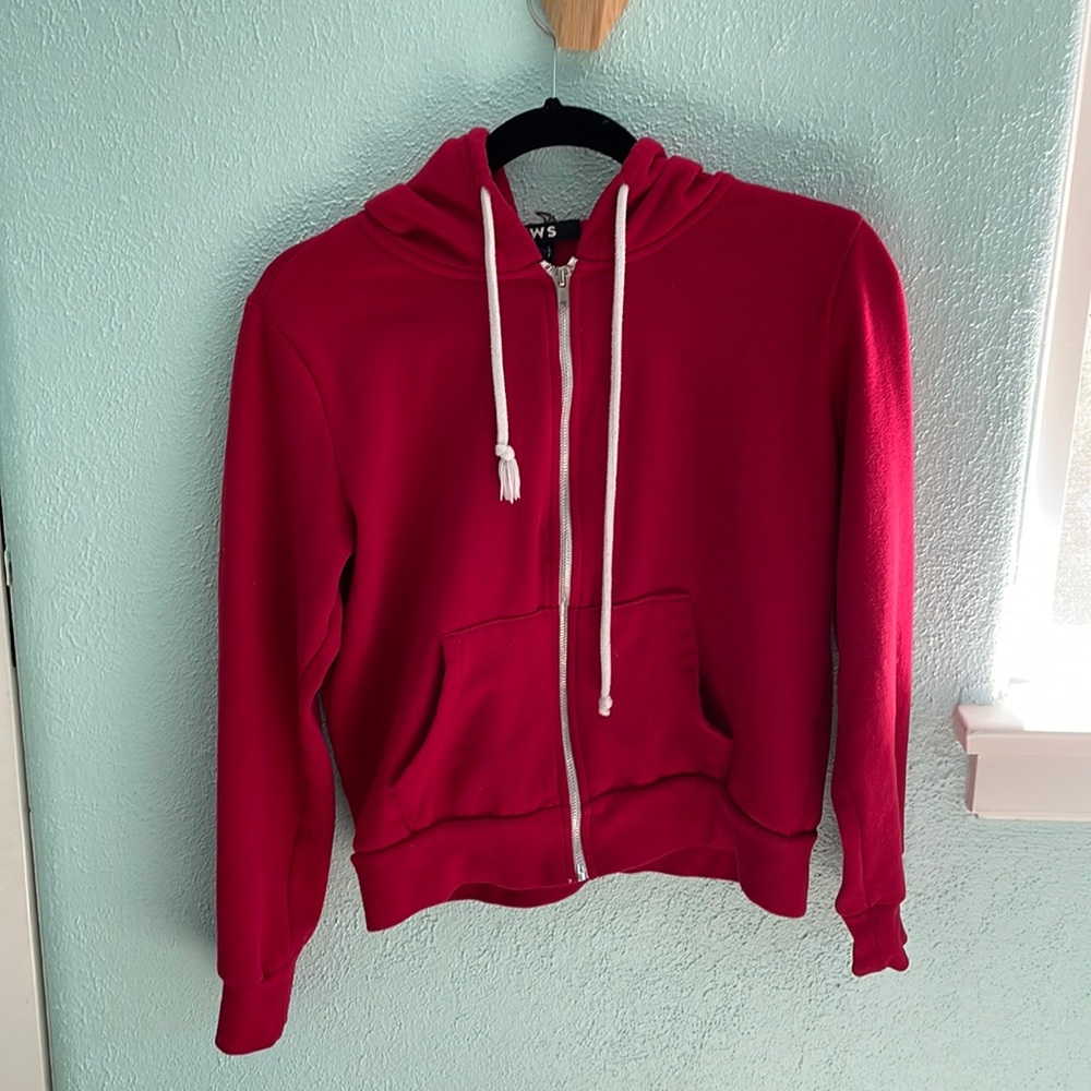 Red zip up jacket!